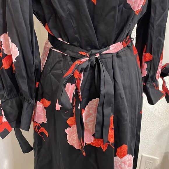 Who What Wear Floral Midi Dress with Ties | Black Red Pink Floral | size M - Picture 5 of 9